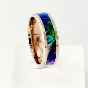 Silver Ring with Blue and Green Inlay SIZE 13 #002